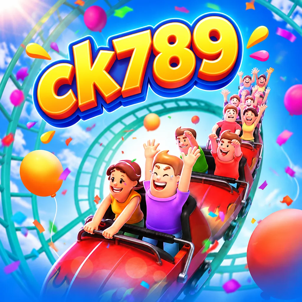 Logo ck789 menampilkan wahana roller coaster meluncur ceria berlatar langit biru dan balon warna-warni
